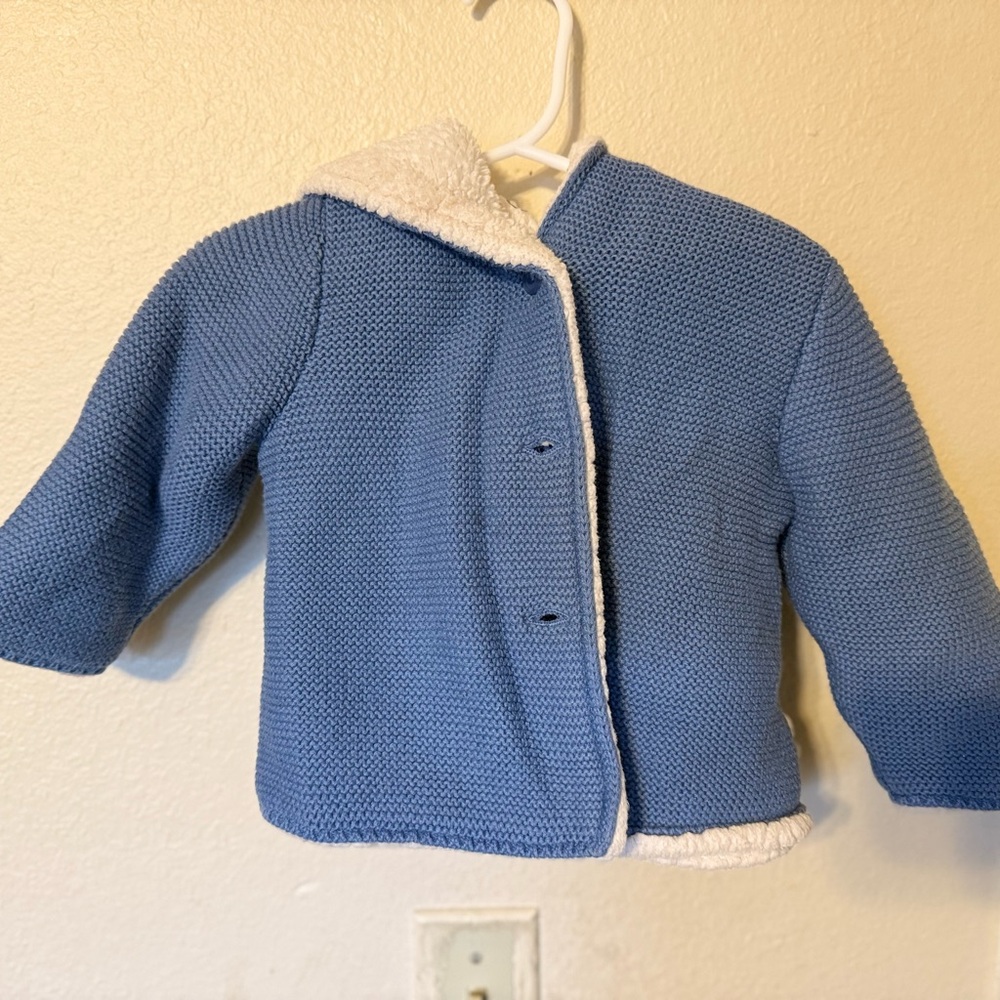 Blue Knit Baby Jacket with White Lining